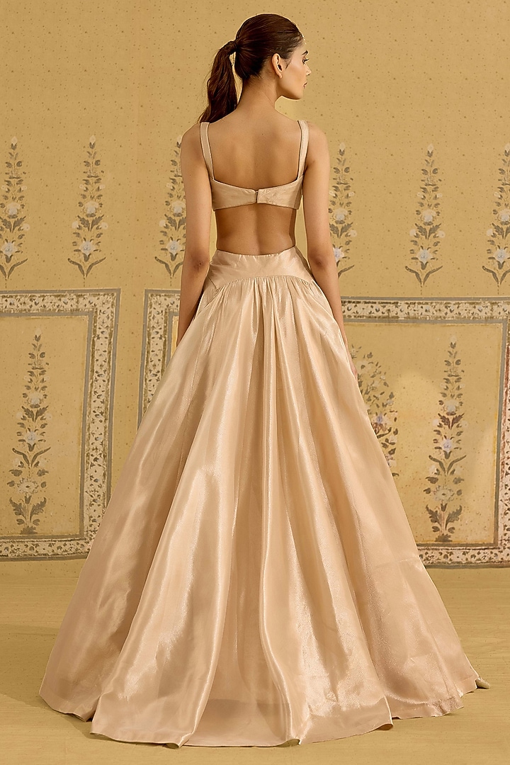 Neutral Gold Tissue Brocade Thread Embroidered Wedding Lehenga Set by Shyam Narayan Prasad at Pernia's Pop Up Shop