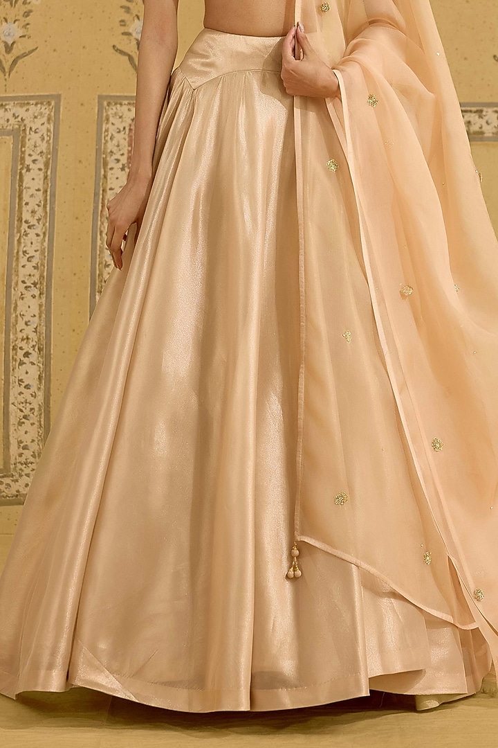 Neutral Gold Tissue Brocade Thread Embroidered Wedding Lehenga Set by Shyam Narayan Prasad at Pernia's Pop Up Shop