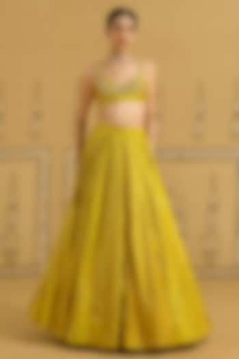 Apple Green Silk Brocade Zardosi Embroidered Wedding Lehenga Set by Shyam Narayan Prasad at Pernia's Pop Up Shop