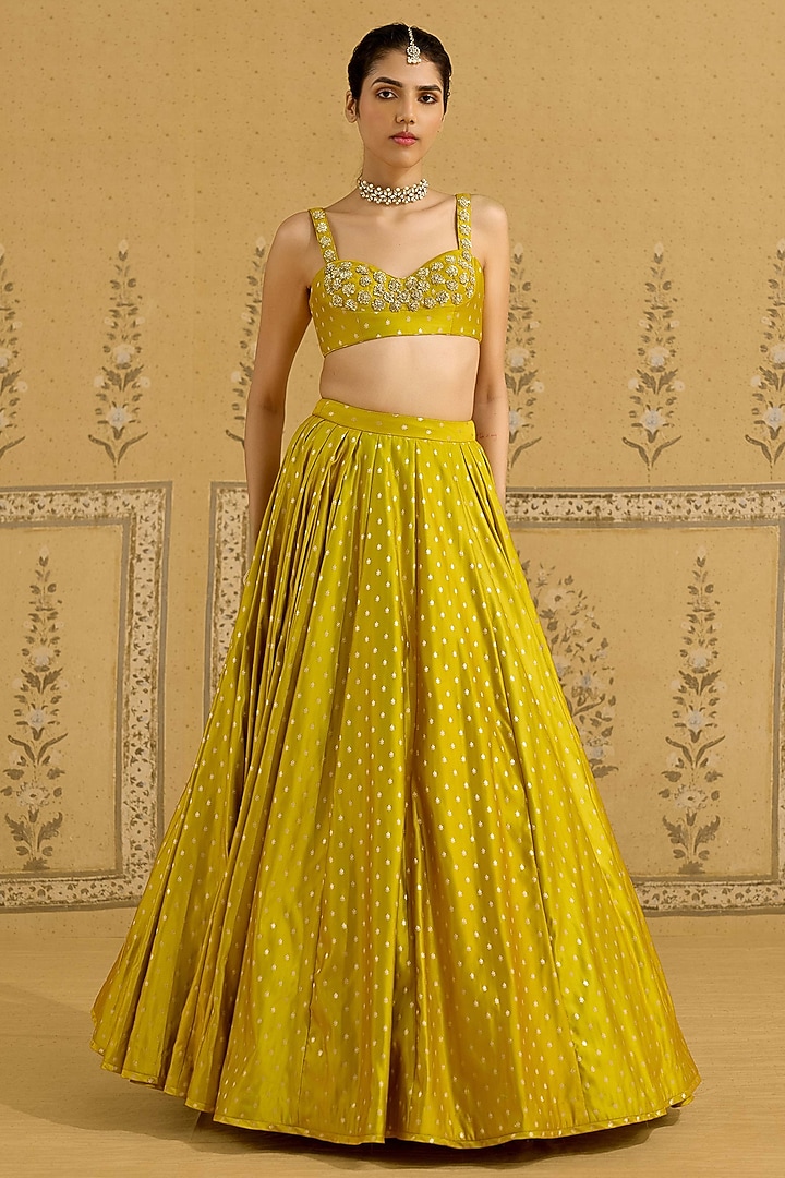 Apple Green Silk Brocade Zardosi Embroidered Wedding Lehenga Set by Shyam Narayan Prasad at Pernia's Pop Up Shop
