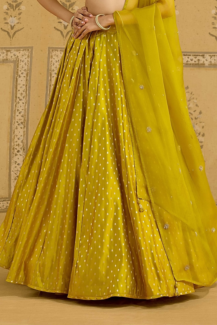 Apple Green Silk Brocade Zardosi Embroidered Wedding Lehenga Set by Shyam Narayan Prasad at Pernia's Pop Up Shop
