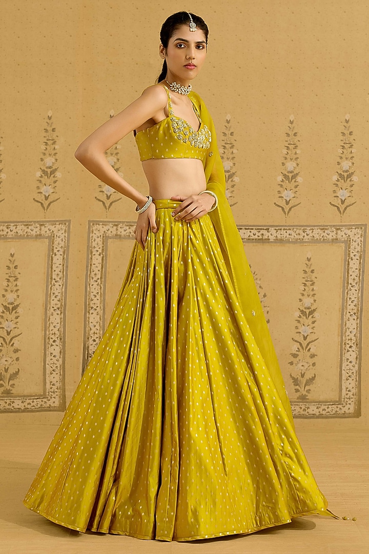 Apple Green Silk Brocade Zardosi Embroidered Wedding Lehenga Set by Shyam Narayan Prasad at Pernia's Pop Up Shop