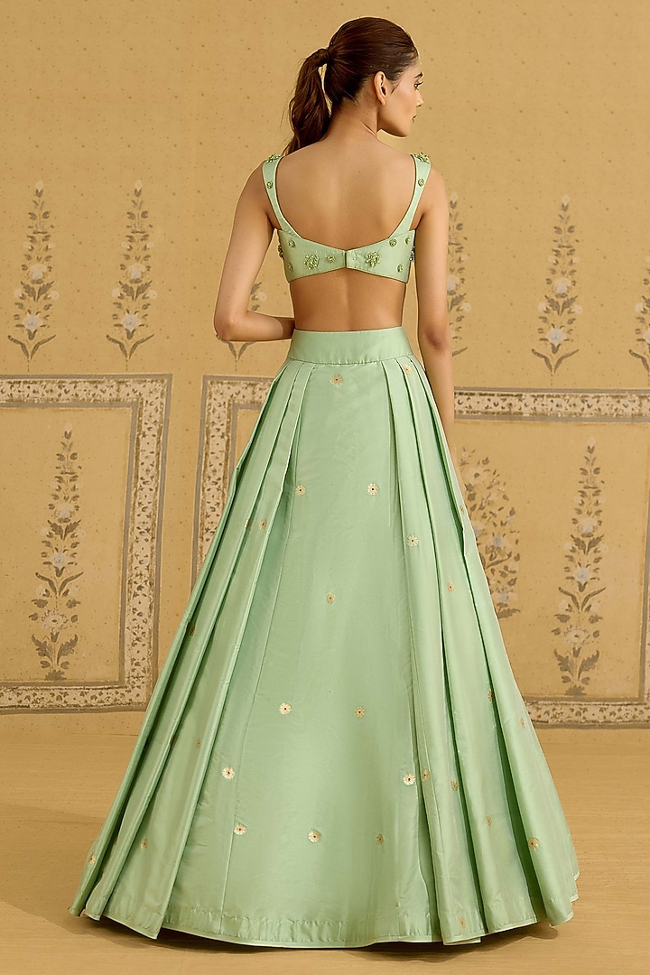Spray Green Raw Silk Brocade Embroidered Brocade Wedding Lehenga Set by Shyam Narayan Prasad at Pernia's Pop Up Shop