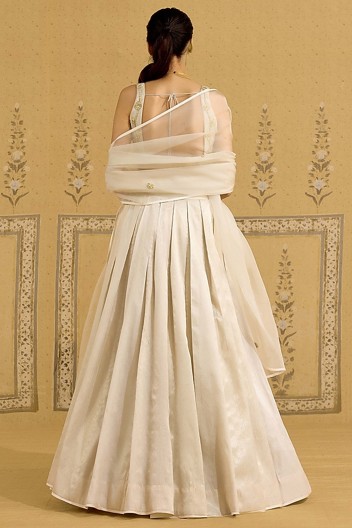 Silver Raw Silk Brocade Embroidered Brocade Wedding Lehenga Set by Shyam Narayan Prasad at Pernia's Pop Up Shop
