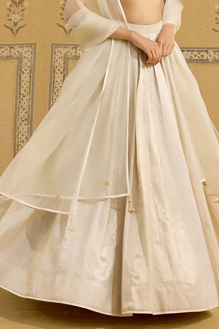 Silver Raw Silk Brocade Embroidered Brocade Wedding Lehenga Set by Shyam Narayan Prasad at Pernia's Pop Up Shop