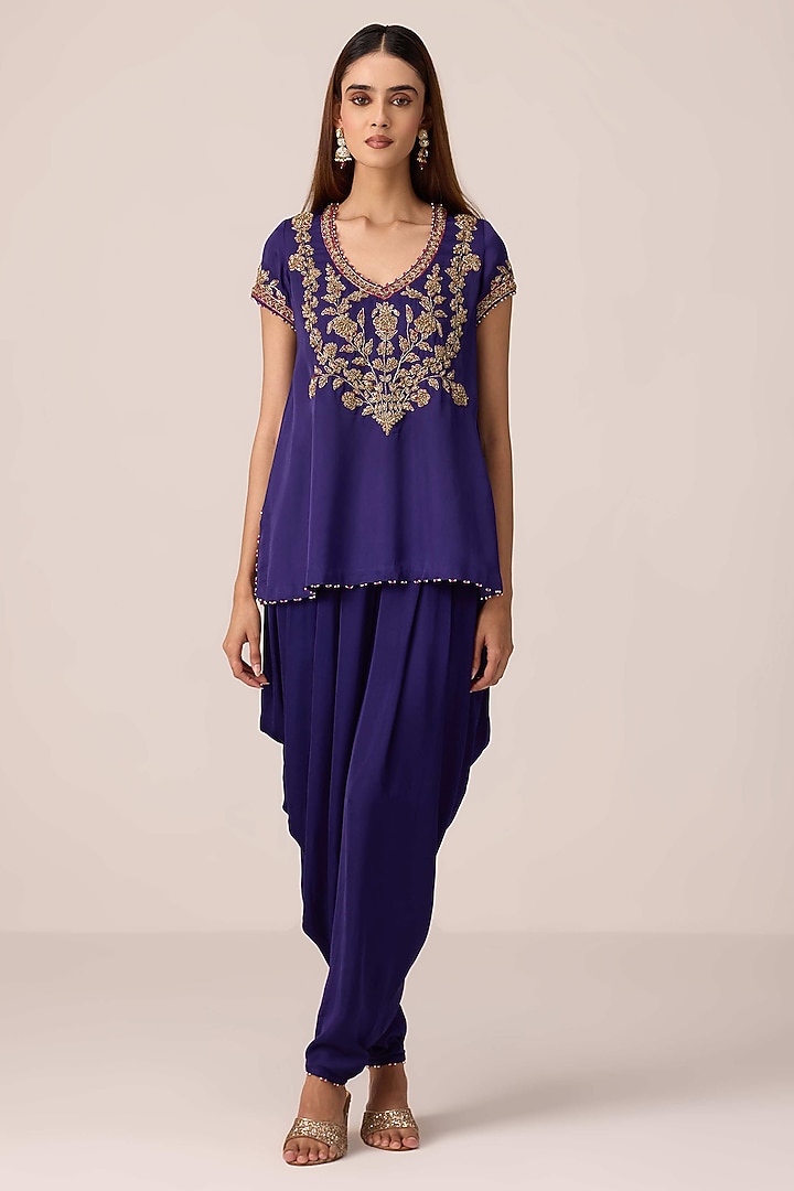 Purple Wine Organza Satin Dhoti Set by Shyam Narayan Prasad at Pernia's Pop Up Shop