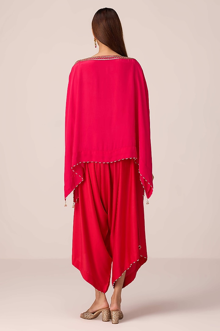Pink & Red Crepe Satin Zardosi Embroidered Kaftan Set by Shyam Narayan Prasad at Pernia's Pop Up Shop