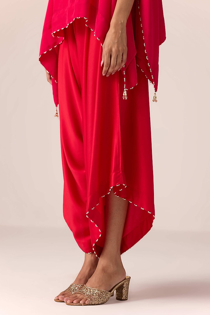 Pink & Red Crepe Satin Zardosi Embroidered Kaftan Set by Shyam Narayan Prasad at Pernia's Pop Up Shop
