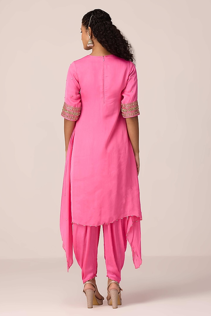 Coral Pink Organza Satin Dhoti Set by Shyam Narayan Prasad at Pernia's Pop Up Shop