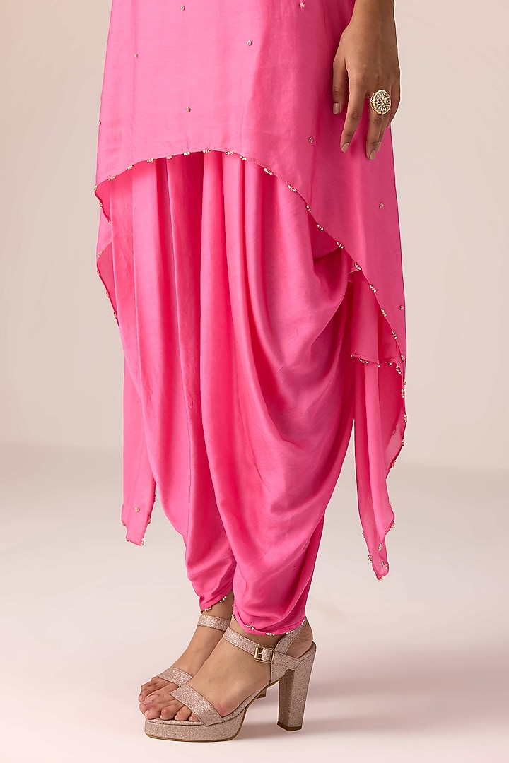 Coral Pink Organza Satin Dhoti Set by Shyam Narayan Prasad at Pernia's Pop Up Shop