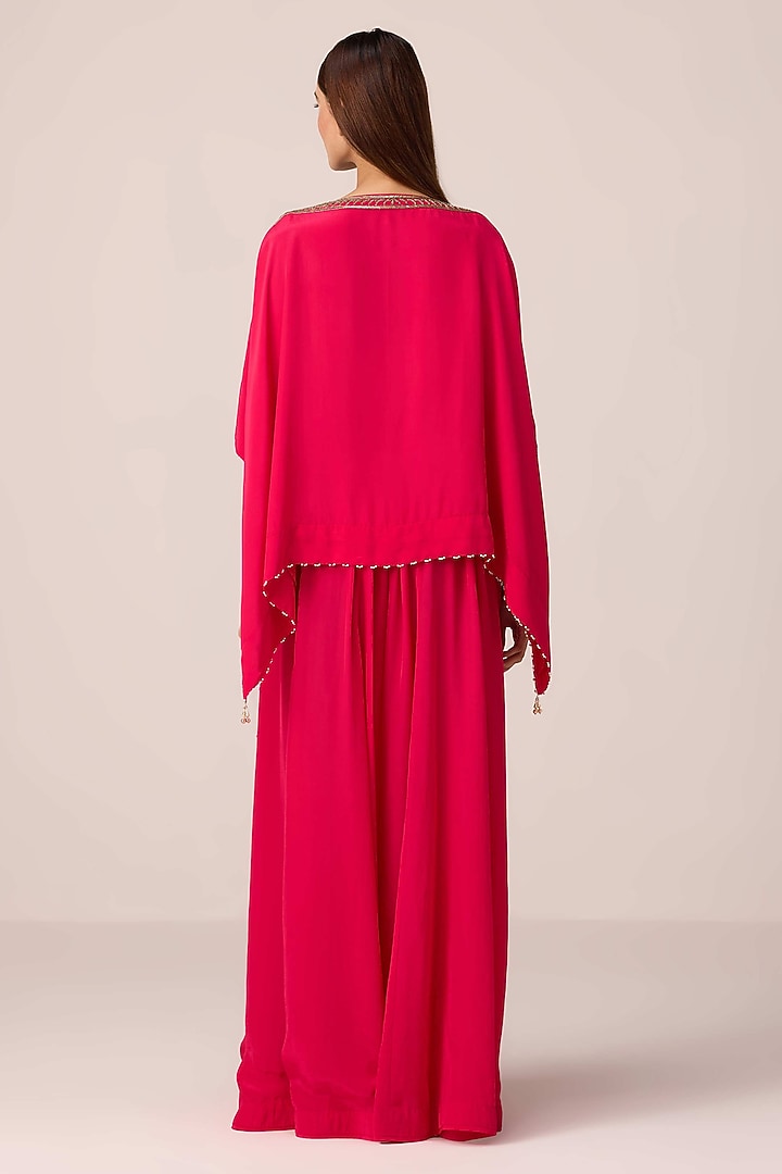 Pink Crepe Satin Zardosi Embroidered Kaftan Set by Shyam Narayan Prasad at Pernia's Pop Up Shop