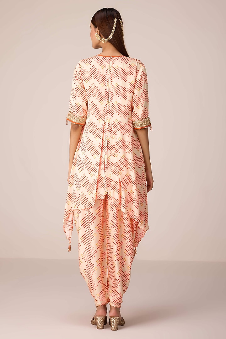 Ivory Modal Satin Bandhani Printed & Embroidered Kurta Set by Shyam Narayan Prasad at Pernia's Pop Up Shop