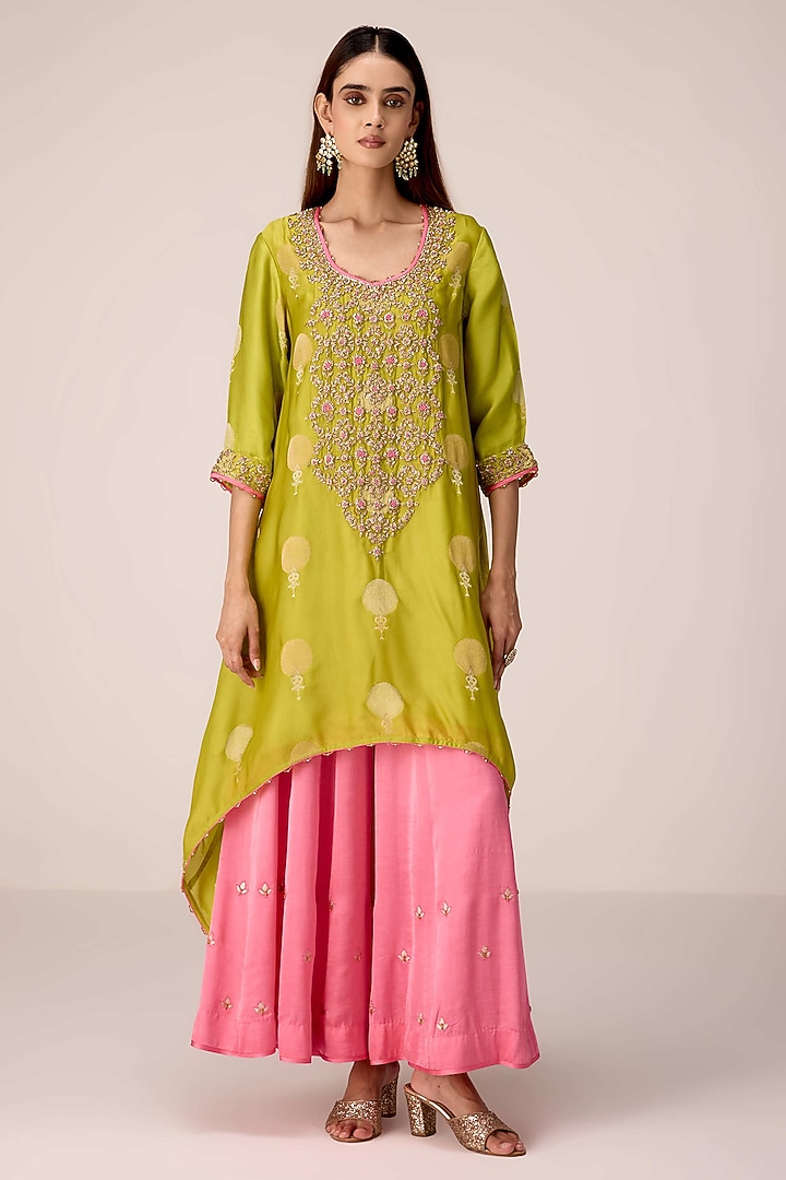 Green Organza Satin Zardosi Embroidered Kurta Set by Shyam Narayan Prasad at Pernia's Pop Up Shop