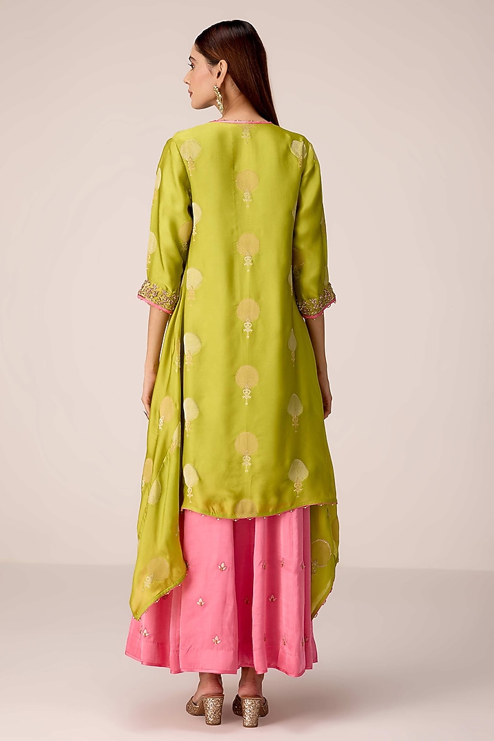 Green Organza Satin Zardosi Embroidered Kurta Set by Shyam Narayan Prasad at Pernia's Pop Up Shop