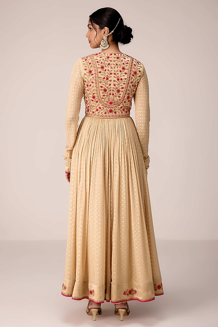 Ivory Chinon Brocade Thread Embroidered Wedding Anarkali Set by Shyam Narayan Prasad at Pernia's Pop Up Shop