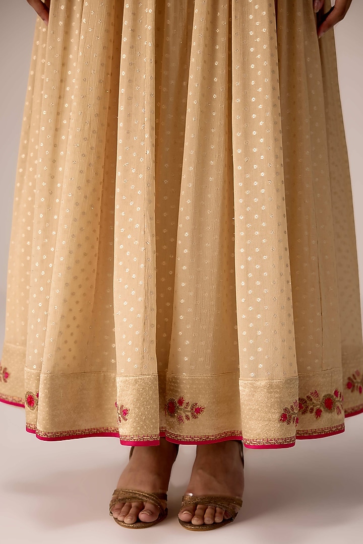 Ivory Chinon Brocade Thread Embroidered Wedding Anarkali Set by Shyam Narayan Prasad at Pernia's Pop Up Shop