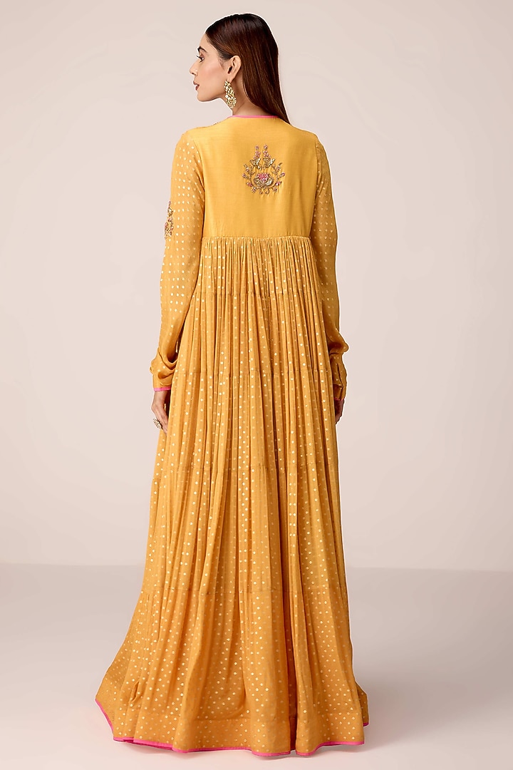 Mustard Yellow Raw Silk Zardosi Embroidered Party Wear Anarkali Set by Shyam Narayan Prasad at Pernia's Pop Up Shop