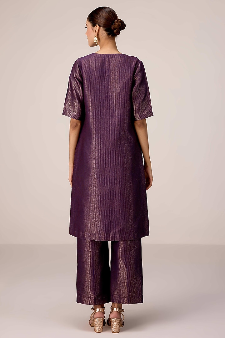 Purple Wine Silk Banarasi Brocade Zardosi Embroidered Kurta Set by Shyam Narayan Prasad at Pernia's Pop Up Shop