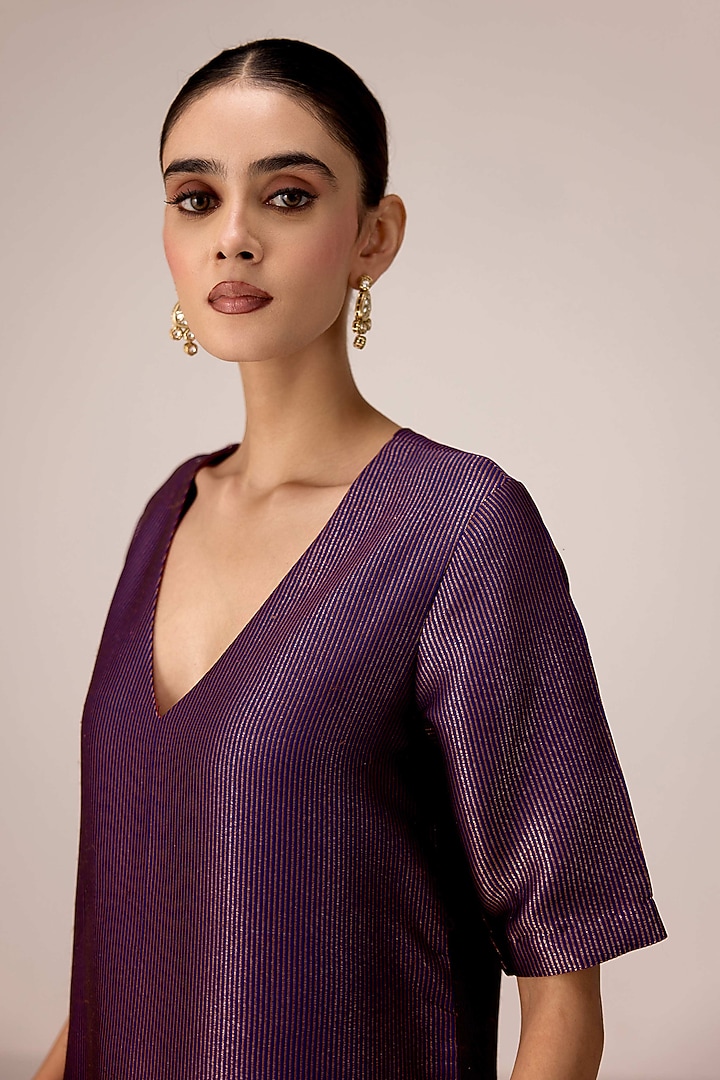 Purple Wine Silk Banarasi Brocade Zardosi Embroidered Kurta Set by Shyam Narayan Prasad at Pernia's Pop Up Shop