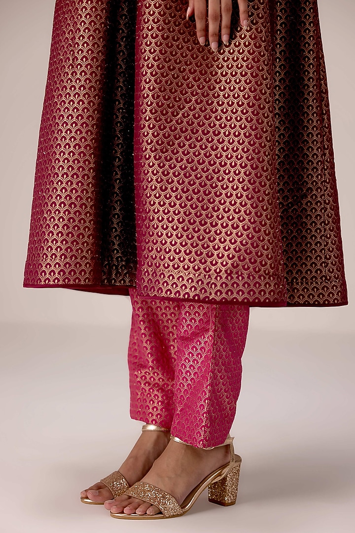 Wine Silk Banarasi Brocade Zardosi Embroidered Kurta Set by Shyam Narayan Prasad at Pernia's Pop Up Shop