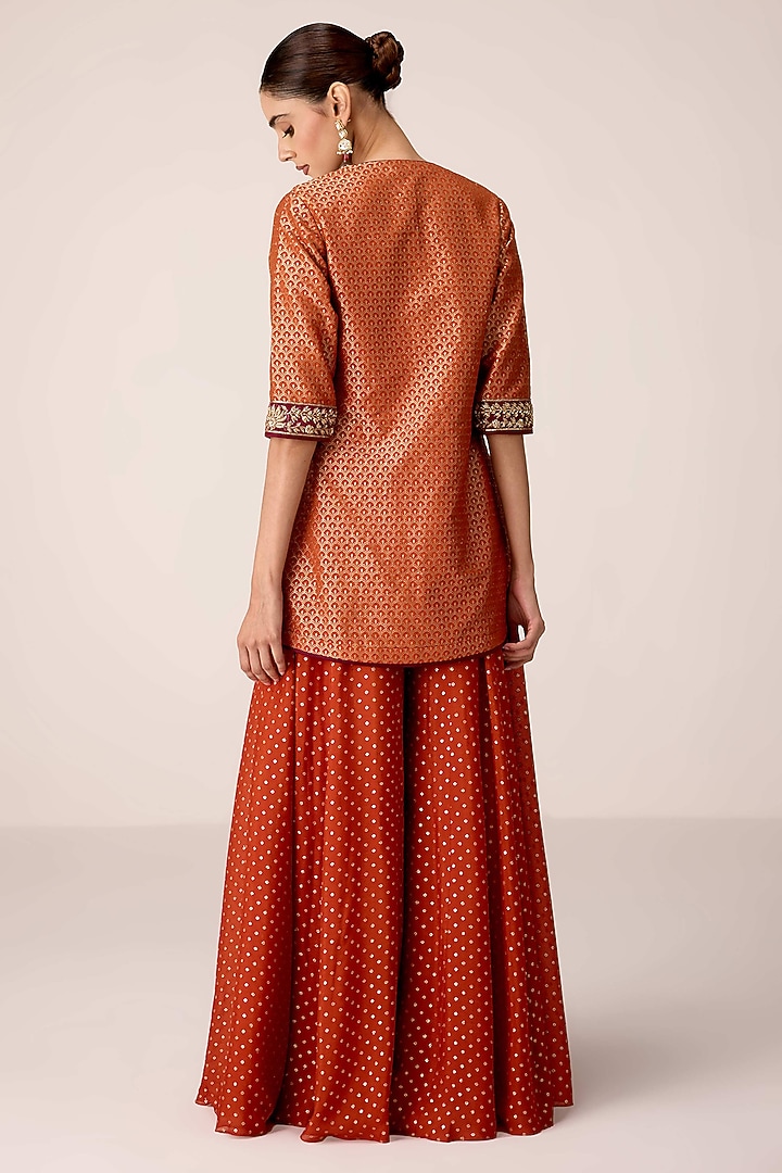 Rust Orange Chinon Skirt Set by Shyam Narayan Prasad at Pernia's Pop Up Shop