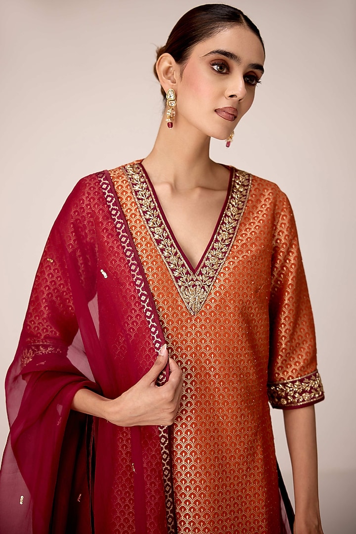 Rust Orange Chinon Skirt Set by Shyam Narayan Prasad at Pernia's Pop Up Shop