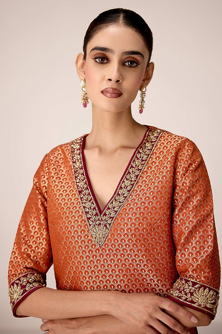 Rust Orange Chinon Skirt Set by Shyam Narayan Prasad at Pernia's Pop Up Shop