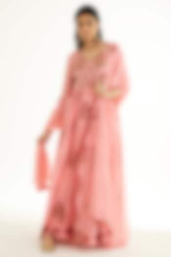 Candy Pink Modal Zardosi Embroidered & Hand Block Printed Party Wear Anarkali Set by Shyam Narayan Prasad at Pernia's Pop Up Shop