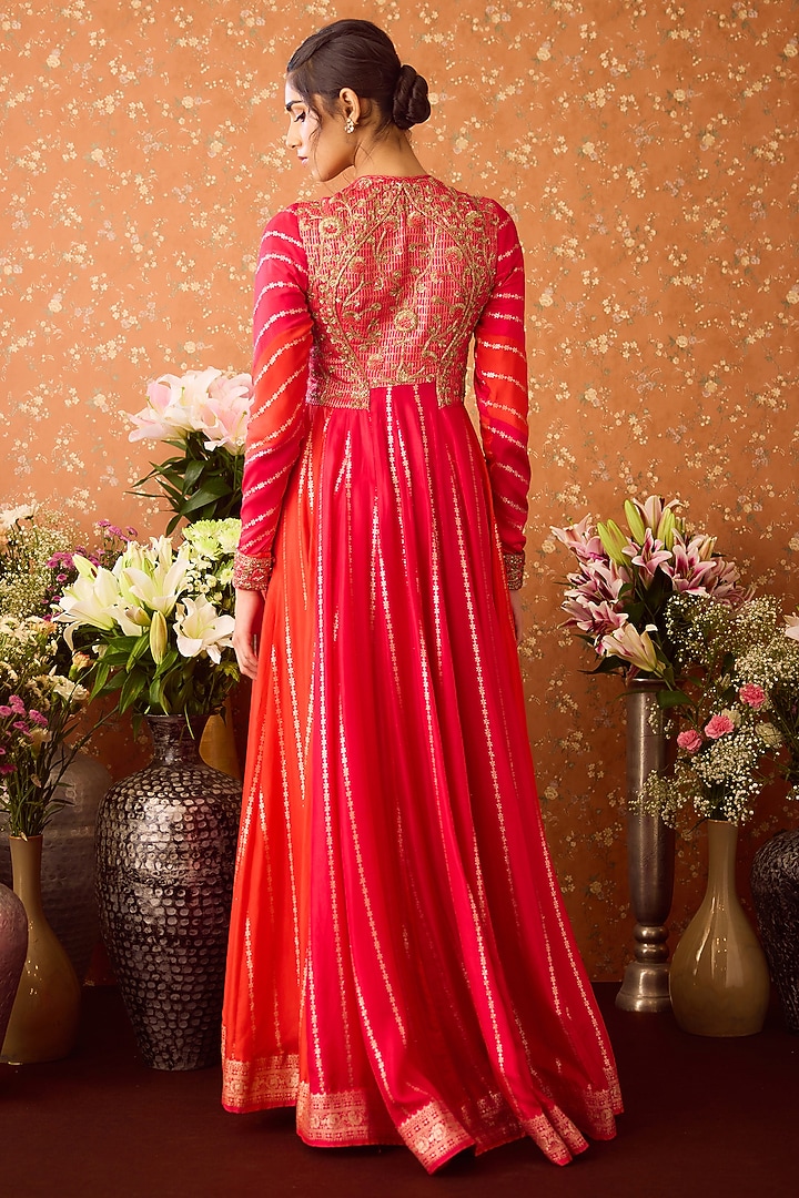 Maroon Silk Brocade Zardosi Hand Embroidered Wedding Anarkali Set by Shyam Narayan Prasad at Pernia's Pop Up Shop