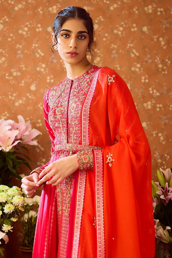 Maroon Silk Brocade Zardosi Hand Embroidered Wedding Anarkali Set by Shyam Narayan Prasad at Pernia's Pop Up Shop