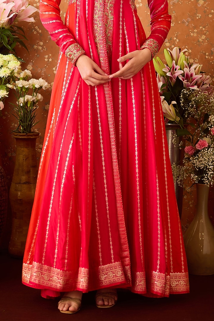 Maroon Silk Brocade Zardosi Hand Embroidered Wedding Anarkali Set by Shyam Narayan Prasad at Pernia's Pop Up Shop
