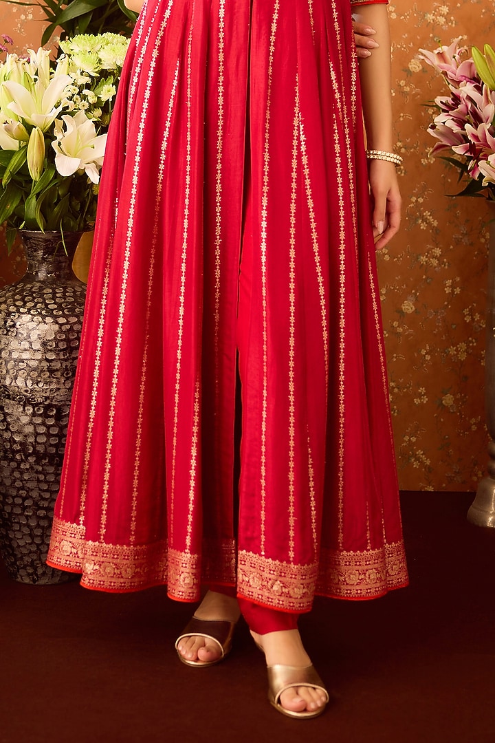 Persian Maroon Silk Brocade Zardosi Hand Embroidered Wedding Anarkali Set by Shyam Narayan Prasad at Pernia's Pop Up Shop