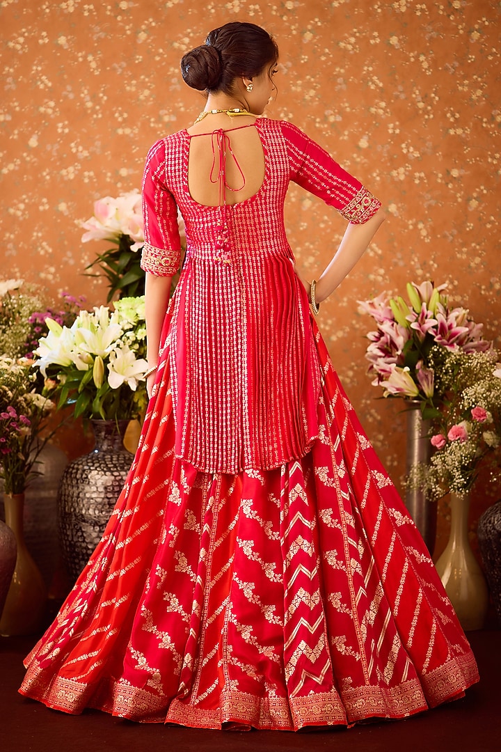 Maroon Red Silk Brocade Zardosi Embroidered Wedding Lehenga Set by Shyam Narayan Prasad at Pernia's Pop Up Shop
