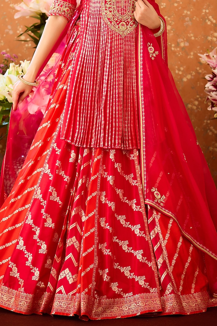 Maroon Red Silk Brocade Zardosi Embroidered Wedding Lehenga Set by Shyam Narayan Prasad at Pernia's Pop Up Shop