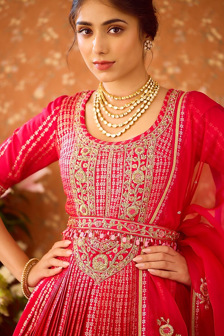 Maroon Red Silk Brocade Zardosi Embroidered Wedding Lehenga Set by Shyam Narayan Prasad at Pernia's Pop Up Shop