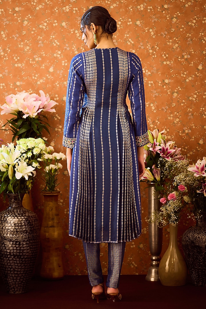 Spectrum Blue Silk Brocade Zardosi Embroidered Kurta Set by Shyam Narayan Prasad at Pernia's Pop Up Shop