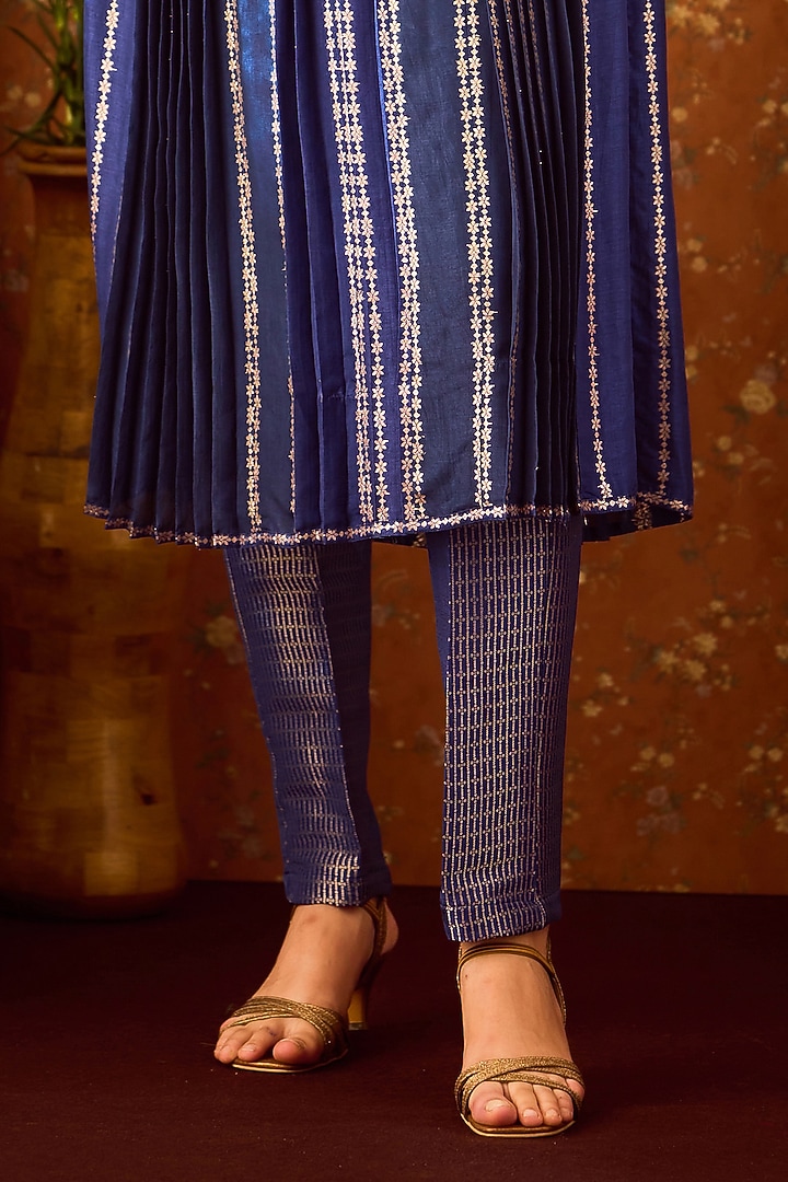 Spectrum Blue Silk Brocade Zardosi Embroidered Kurta Set by Shyam Narayan Prasad at Pernia's Pop Up Shop