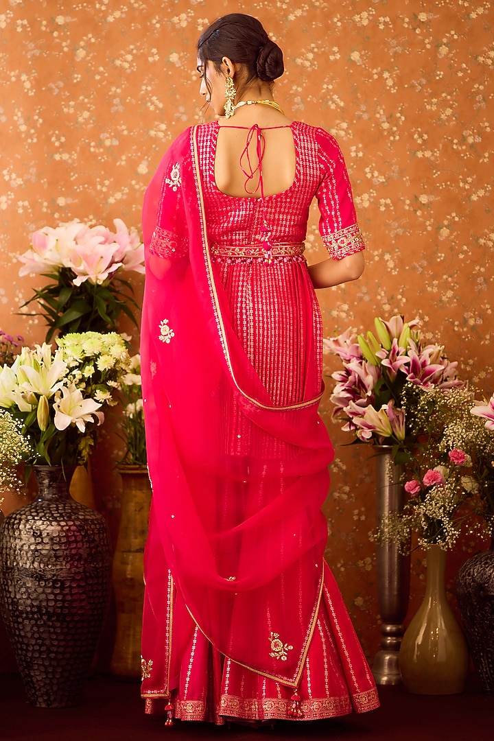 Maroon Red Silk Brocade Zardosi Embroidered Wedding Sharara Set by Shyam Narayan Prasad at Pernia's Pop Up Shop