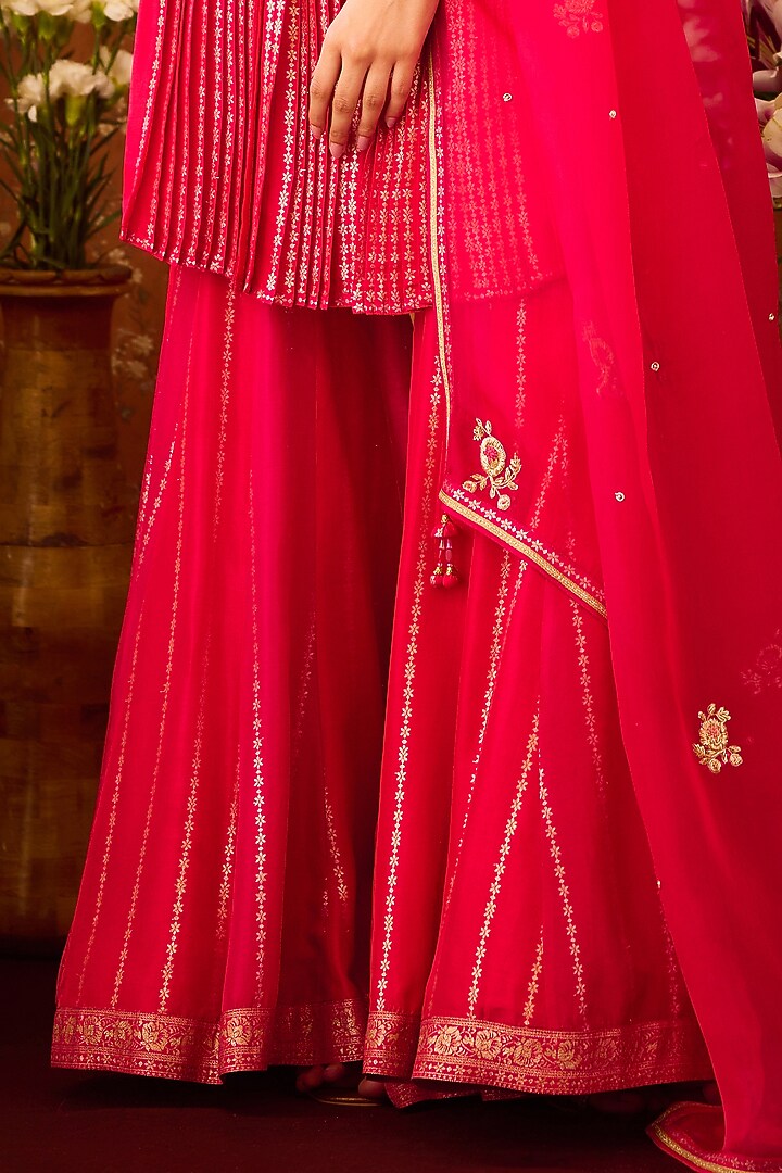 Maroon Red Silk Brocade Zardosi Embroidered Wedding Sharara Set by Shyam Narayan Prasad at Pernia's Pop Up Shop