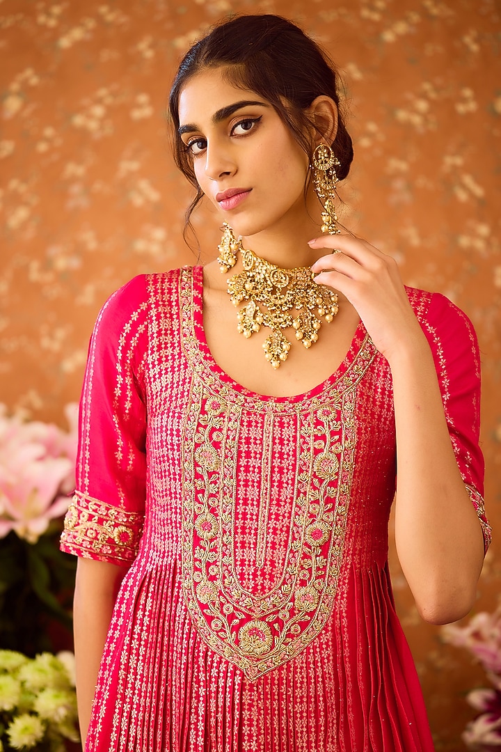 Maroon Red Silk Brocade Zardosi Embroidered Wedding Sharara Set by Shyam Narayan Prasad at Pernia's Pop Up Shop