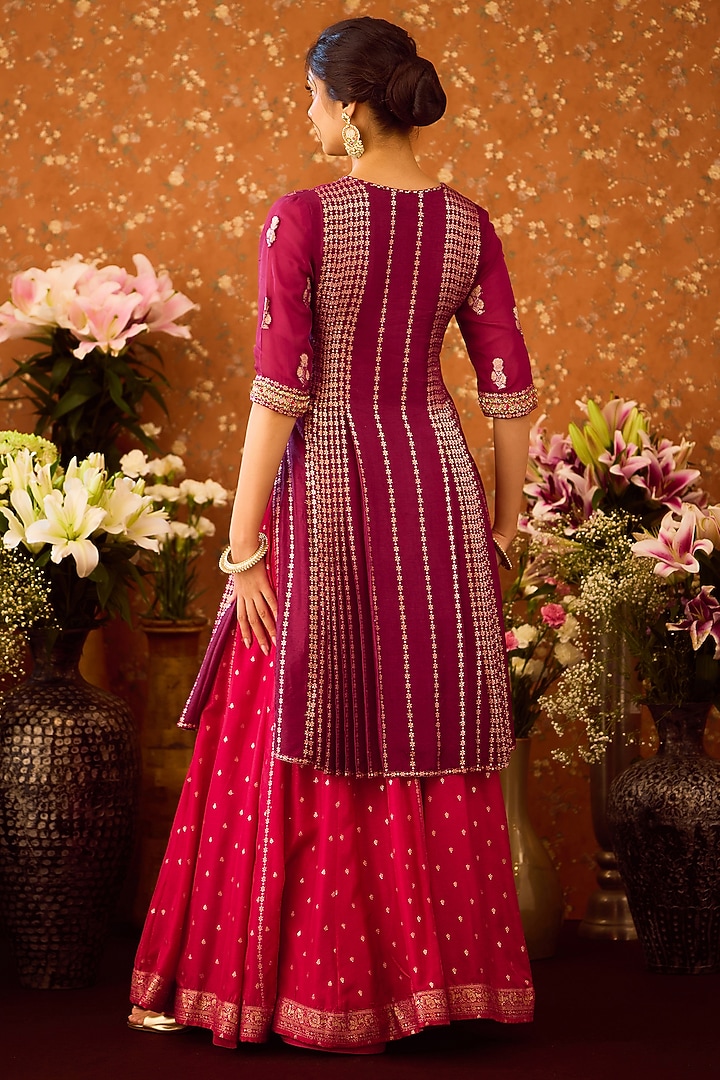 Scarlet Purple Silk Brocade Wedding Sharara Set by Shyam Narayan Prasad at Pernia's Pop Up Shop
