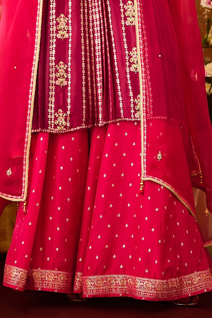 Scarlet Purple Silk Brocade Wedding Sharara Set by Shyam Narayan Prasad at Pernia's Pop Up Shop