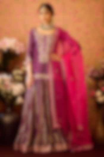 Purple Georgette Zardosi Embroidered Paneled Wedding Lehenga Set by Shyam Narayan Prasad at Pernia's Pop Up Shop