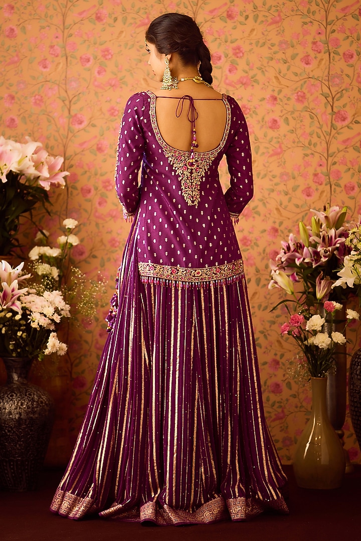 Purple Georgette Zardosi Embroidered Paneled Wedding Lehenga Set by Shyam Narayan Prasad at Pernia's Pop Up Shop