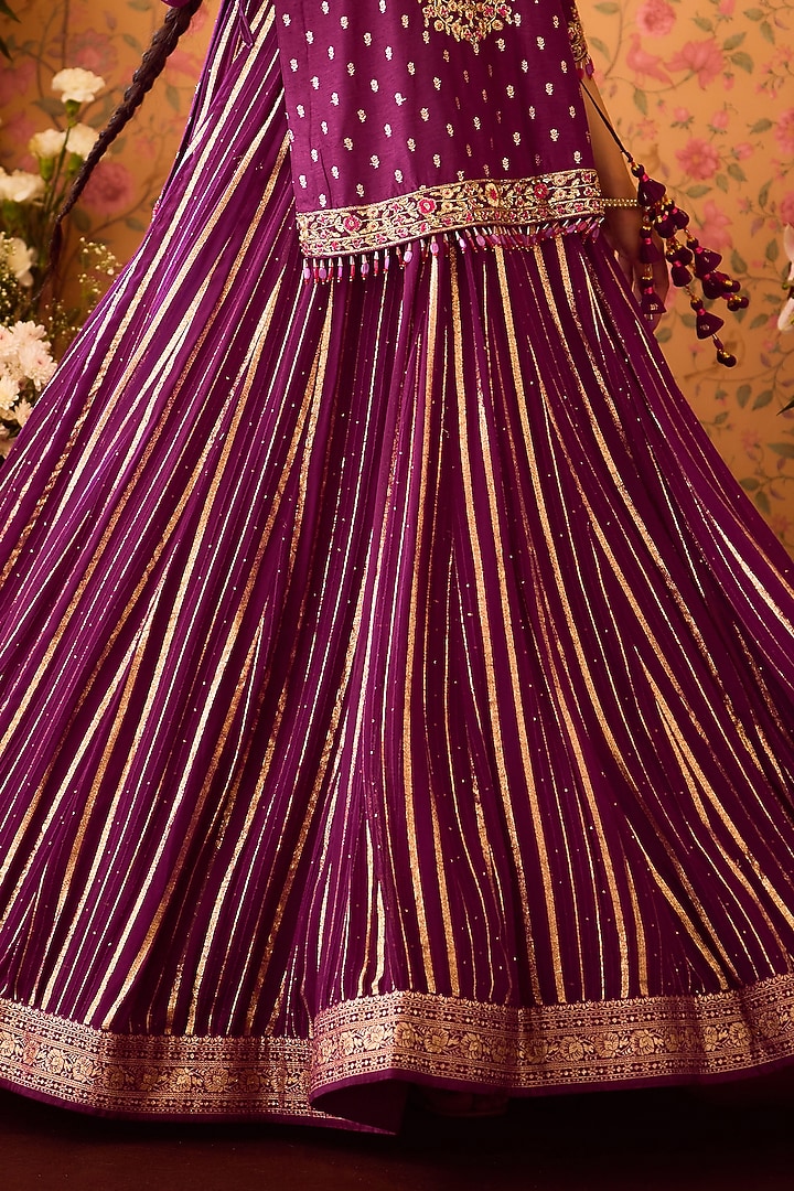 Purple Georgette Zardosi Embroidered Paneled Wedding Lehenga Set by Shyam Narayan Prasad at Pernia's Pop Up Shop