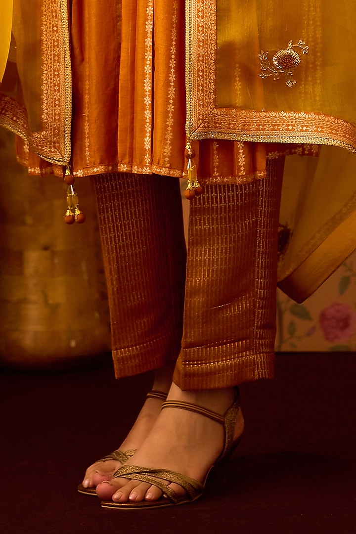 Mustard Yellow Silk Brocade Zardosi Embroidered Kurta Set by Shyam Narayan Prasad at Pernia's Pop Up Shop