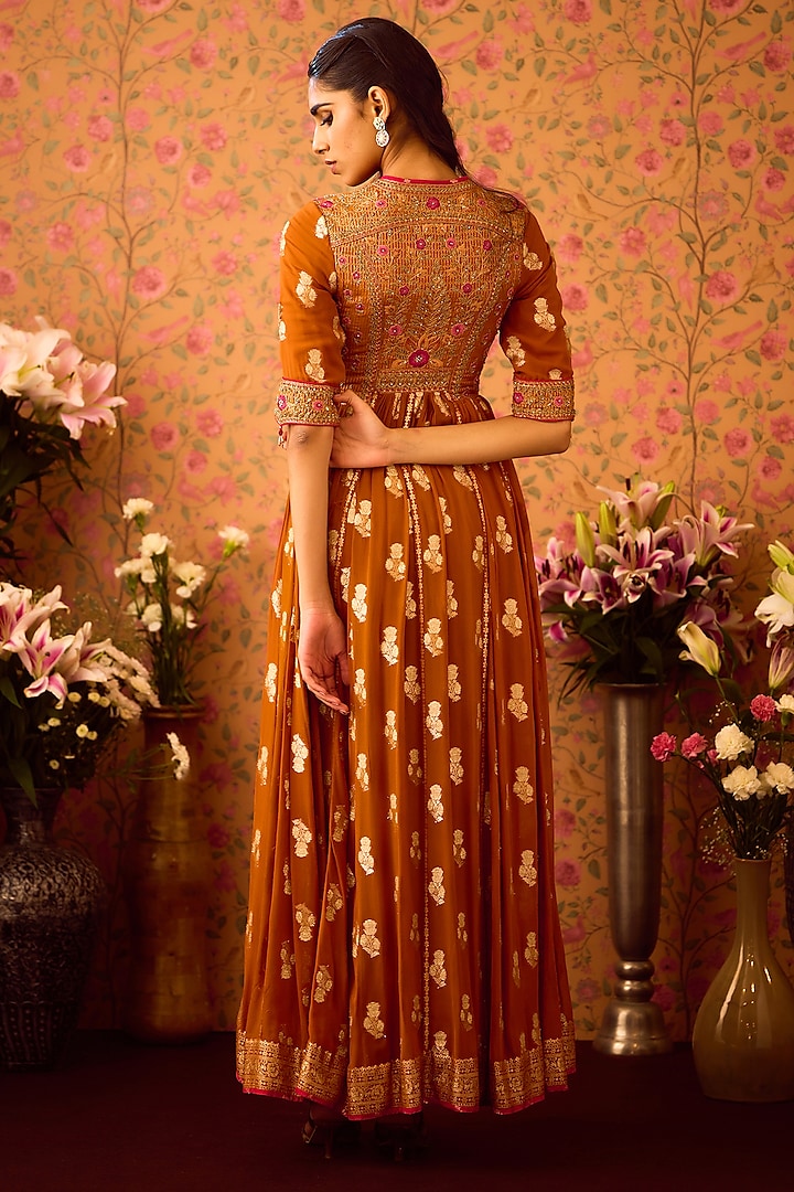 Mustard Yellow Silk Brocade Zardosi Embroidered Wedding Anarkali Set by Shyam Narayan Prasad at Pernia's Pop Up Shop