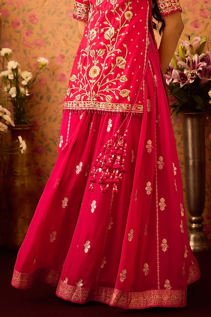 Maroon Red Georgette Zardosi Hand Embroidered Wedding Lehenga Set by Shyam Narayan Prasad at Pernia's Pop Up Shop