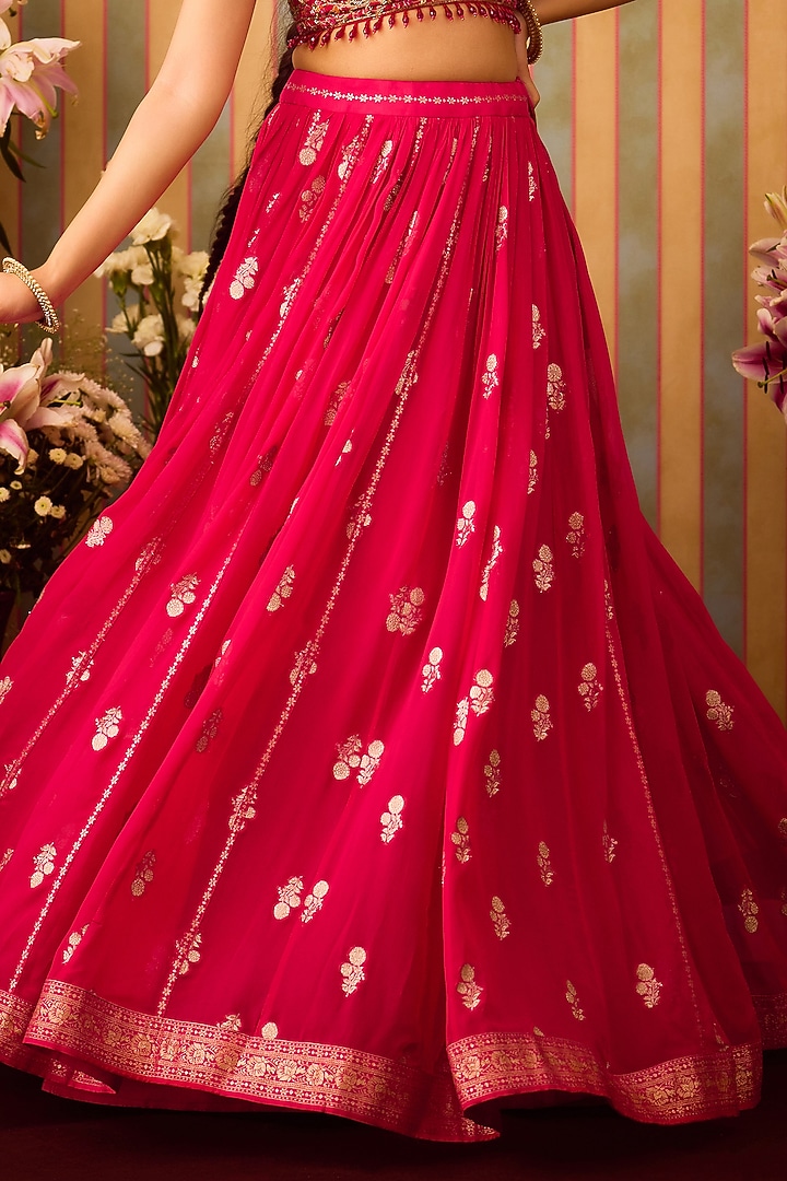 Maroon Red Georgette Zardosi Hand Embroidered Paneled Wedding Lehenga Set by Shyam Narayan Prasad at Pernia's Pop Up Shop