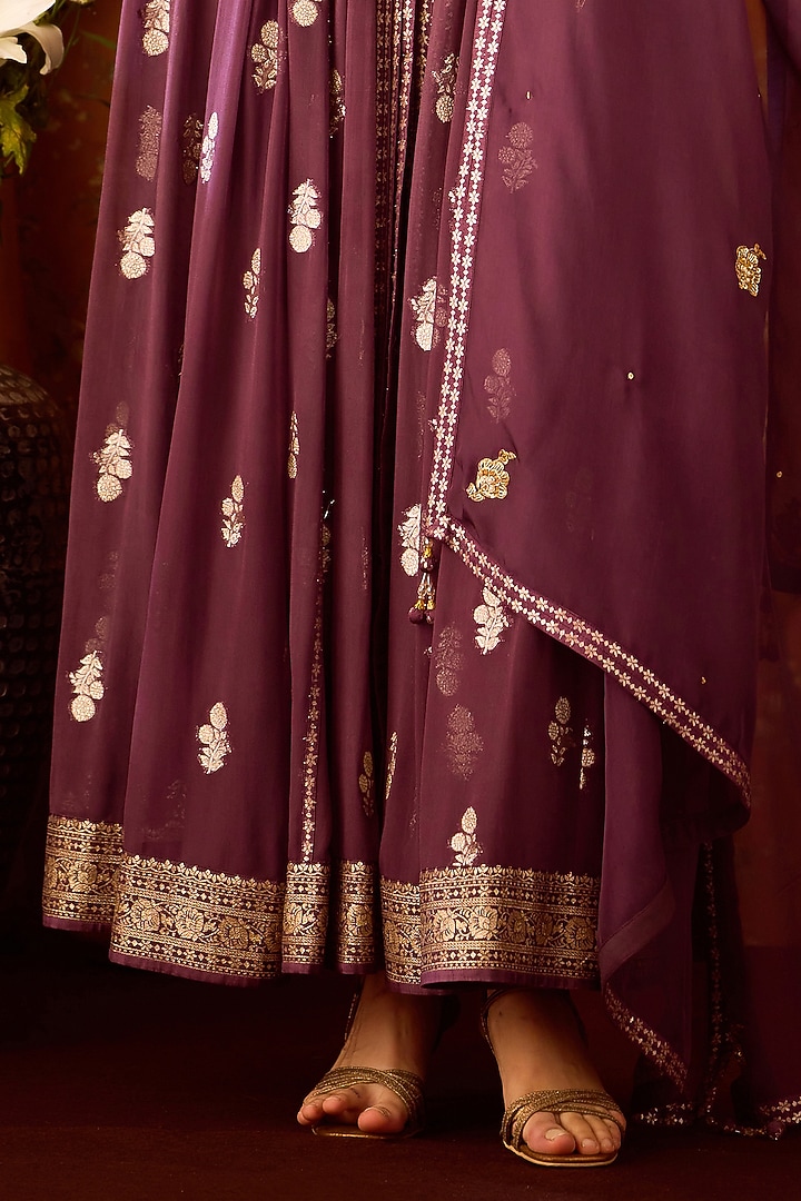 Purple Silk Brocade Zardosi Embroidered Wedding Anarkali Set by Shyam Narayan Prasad at Pernia's Pop Up Shop